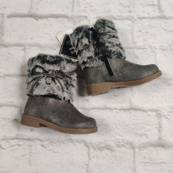 Nicole Miller Faux Fur Trim Boot toddler boots bow heart stepping stones sz 6 - Picture 1 of 5